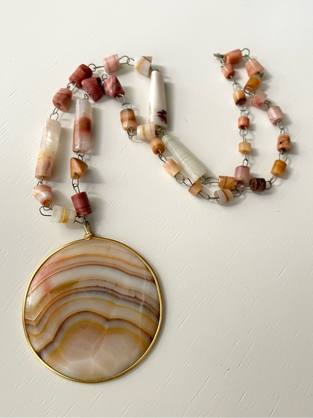 Vintage boho stone? beaded link necklace art teacher wearable art